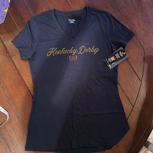 NWT Kentucky Derby Rhinestone Emblem Navy V-neck t-shirt.  Short sleeve.
